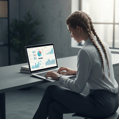 Person analyzing real estate data on a laptop with charts and graphs