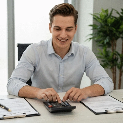 Person using a calculator to determine property transfer fees in UAE
