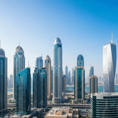Modern cityscape of Dubai with architectural marvels and clear sky, symbolizing real estate investment and growth