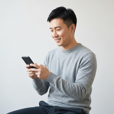 Person using a smartphone to send a WhatsApp message, clean background, no text, no words, no typography, clean image