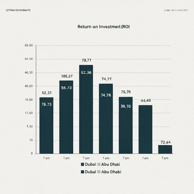 A bar chart comparing ROI for different property types and locations in Dubai and Abu Dhabi