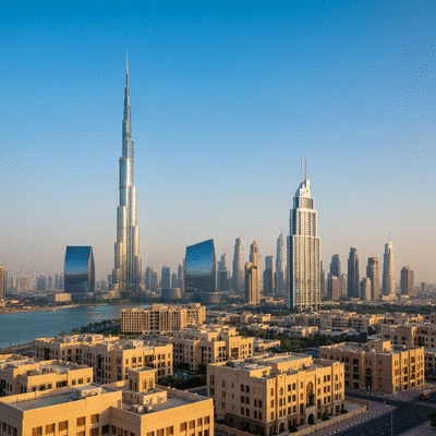 Modern cityscape of Dubai with iconic buildings, representing real estate growth and investment