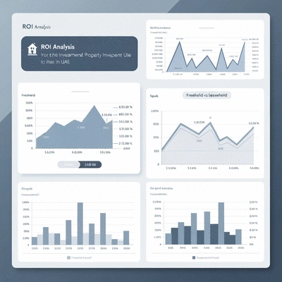Financial charts and graphs demonstrating ROI analysis for property investment in the UAE, with a focus on freehold vs leasehold