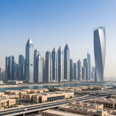 Modern Dubai skyline with financial district in foreground