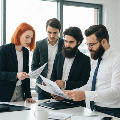 Diverse group of people reviewing real estate documents