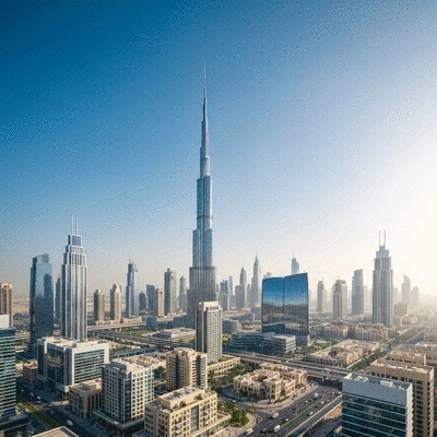 Modern cityscape of Dubai with iconic skyscrapers and a vibrant real estate market