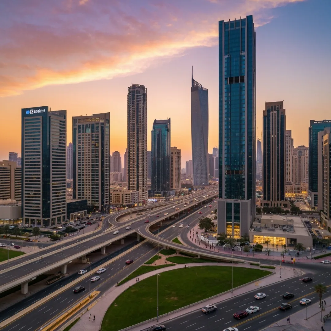 Modern UAE Cityscape at Sunset